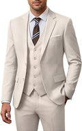 Men's 3 Piece Slim Fit Suit Set, Two Button Blazer Solid Jacket Vest Pants Wedding Business Suit