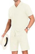 Mens Short Sleeve Outfits 2 Piece Summer Beach Button Down Shirts and Shorts Set Tracksuit with Pockets