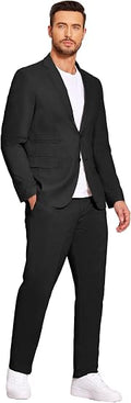 Men's 2 Piece Linen Suits Set Casual Lightweight Linen Suit Blazer Jacket and Pants