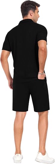 Mens Short Sleeve Outfits 2 Piece Summer Beach Button Down Shirts and Shorts Set Tracksuit with Pockets