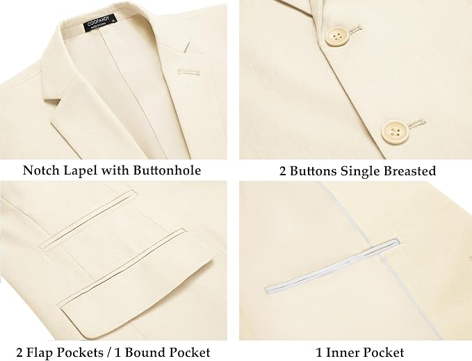 Men's 2 Piece Linen Suits Set Casual Lightweight Linen Suit Blazer Jacket and Pants